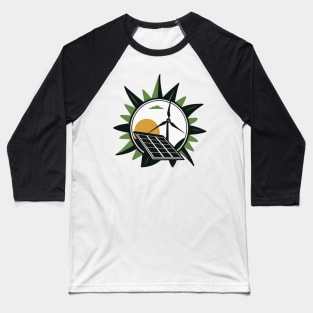 Support Renewable Energy with Our Cartoon Wind Turbine and Solar Panel Design Baseball T-Shirt